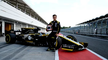 Christian Lundgaard (Renault R.S. 17)  in front of his car during his first Formula 1 test at the