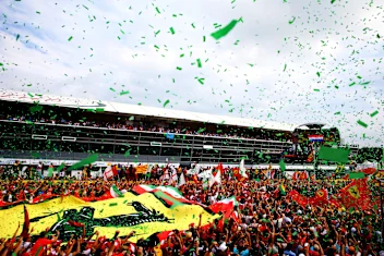 MONZA, ITALY - SEPTEMBER 08:  General view of the podium celebrations as Sebastian Vettel of