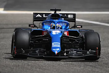 BAHRAIN, BAHRAIN - MARCH 13: Fernando Alonso of Spain driving the (14) Alpine A521 Renault on track