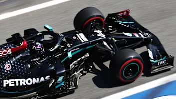 BARCELONA, SPAIN - AUGUST 14: Lewis Hamilton of Great Britain driving the (44) Mercedes AMG