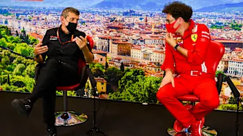 Guenther Steiner, Team Principal, Haas F1 and Mattia Binotto, Team Principal Ferrari in the press