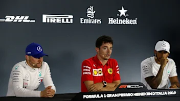 The post race FIA Press Conference (L to R): Valtteri Bottas (FIN) Mercedes AMG F1, second; Charles