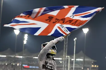 Race winner and World Champion Lewis Hamilton (GBR) Mercedes AMG F1 celebrates in parc