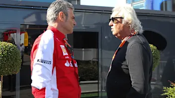 Maurizio Arrivabene (ITA) Ferrari Team Principal and Flavio Briatore (ITA) at Formula One World