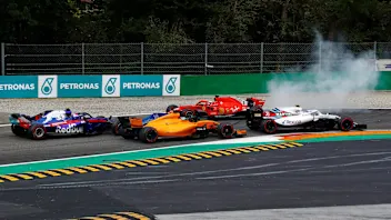 Sebastian Vettel, Ferrari SF71H spins after contact with Lewis Hamilton, Mercedes AMG F1 W09 on lap