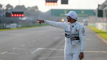 MELBOURNE GRAND PRIX CIRCUIT, AUSTRALIA - MARCH 16: Pole Sitter celebrates Lewis Hamilton, Mercedes