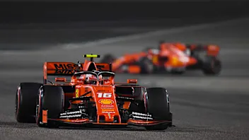 BAHRAIN INTERNATIONAL CIRCUIT, BAHRAIN - MARCH 31: Charles Leclerc, Ferrari SF90, leads Sebastian