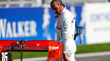 SPA-FRANCORCHAMPS, BELGIUM - AUGUST 31: Lewis Hamilton, Mercedes AMG F1, inspects the Charles