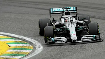 SAO PAULO, BRAZIL - NOVEMBER 15: Lewis Hamilton of Great Britain driving the (44) Mercedes AMG