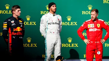 HUNGARORING, HUNGARY - AUGUST 04: Max Verstappen, Red Bull Racing, Race winner Lewis Hamilton,