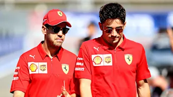 SOCHI, RUSSIA - SEPTEMBER 29: Charles Leclerc of Monaco and Ferrari and Sebastian Vettel of Germany