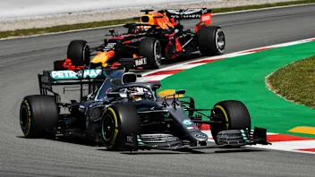 CIRCUIT DE BARCELONA-CATALUNYA, SPAIN - MAY 10: Lewis Hamilton, Mercedes AMG F1 W10, leads Max