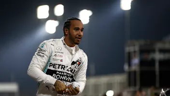 BAHRAIN INTERNATIONAL CIRCUIT, BAHRAIN - MARCH 31: Lewis Hamilton, Mercedes AMG F1 celebrates in
