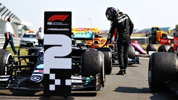 NORTHAMPTON, ENGLAND - AUGUST 09: Second placed Lewis Hamilton of Great Britain and Mercedes GP