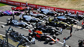 NORTHAMPTON, ENGLAND - AUGUST 09: A general view as race winner Max Verstappen of Netherlands and