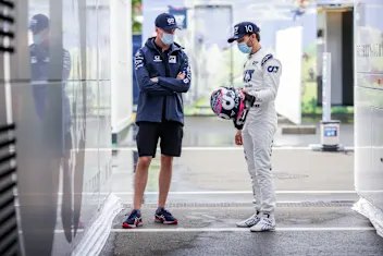 SPIELBERG, AUSTRIA - JULY 02: Daniil Kvyat of Scuderia AlphaTauri and Russia and Pierre Gasly of
