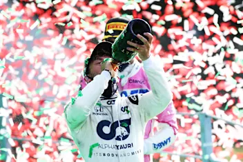 MONZA, ITALY - SEPTEMBER 06: Race winner Pierre Gasly of France and Scuderia AlphaTauri celebrates
