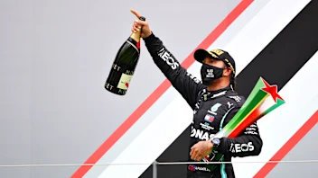 PORTIMAO, PORTUGAL - OCTOBER 25: Race winner Lewis Hamilton of Great Britain and Mercedes GP