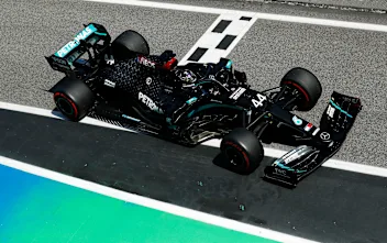 BARCELONA, SPAIN - AUGUST 15: Lewis Hamilton of Great Britain driving the (44) Mercedes AMG