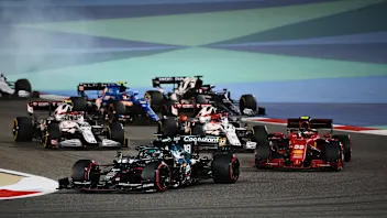 BAHRAIN, BAHRAIN - MARCH 28: Lance Stroll of Canada driving the (18) Aston Martin AMR21 Mercedes
