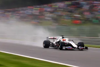 SPA, BELGIUM - AUGUST 28: Nikita Mazepin of Russia driving the (9) Haas F1 Team VF-21 Ferrari