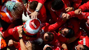 NORTHAMPTON, ENGLAND - JULY 18: Second placed Charles Leclerc of Monaco and Ferrari celebrates in