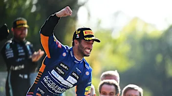 MONZA, ITALY - SEPTEMBER 12: Race winner Daniel Ricciardo of Australia and McLaren F1 celebrates on