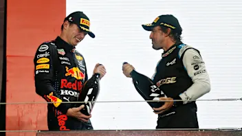 DOHA, QATAR - NOVEMBER 21: Second placed Max Verstappen of Netherlands and Red Bull Racing and