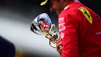 SOCHI, RUSSIA - SEPTEMBER 26: Third placed Carlos Sainz of Spain and Ferrari celebrates on the