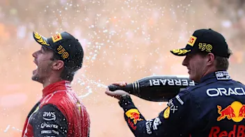 SPIELBERG, AUSTRIA - JULY 10: Race winner Charles Leclerc of Monaco and Ferrari and Second placed