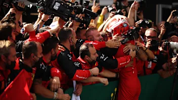 SPIELBERG, AUSTRIA - JULY 10: Race winner Charles Leclerc of Monaco and Ferrari celebrates in parc