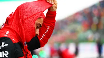 IMOLA, ITALY - APRIL 22: Second placed qualifier Charles Leclerc of Monaco and Ferrari looks on in