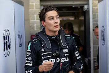 AUSTIN, TEXAS - OCTOBER 19: George Russell of Great Britain and Mercedes exits the FIA garage