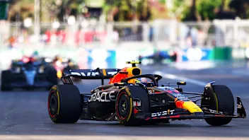 BAKU, AZERBAIJAN - APRIL 29: Sergio Perez of Mexico driving the (11) Oracle Red Bull Racing RB19 on