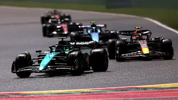 SPA, BELGIUM - JULY 29: Lance Stroll of Canada driving the (18) Aston Martin AMR23 Mercedes leads