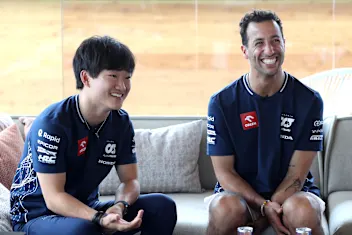 BUDAPEST, HUNGARY - JULY 20: Yuki Tsunoda of Japan and Scuderia AlphaTauri and Daniel Ricciardo of