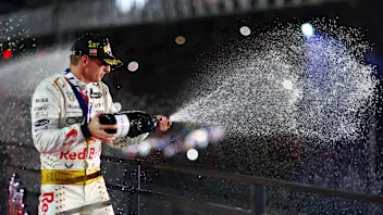 LAS VEGAS, NEVADA - NOVEMBER 18: Race winner Max Verstappen of the Netherlands and Oracle Red Bull