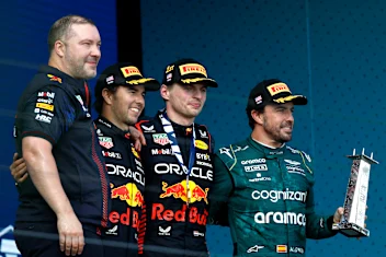 MIAMI, FLORIDA - MAY 07: Race winner Max Verstappen of the Netherlands and Oracle Red Bull Racing