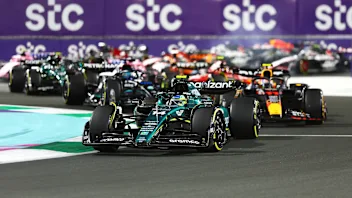 JEDDAH, SAUDI ARABIA - MARCH 19: Fernando Alonso of Spain driving the (14) Aston Martin AMR23