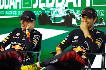 JEDDAH, SAUDI ARABIA - MARCH 19: Race winner Sergio Perez of Mexico and Oracle Red Bull Racing and