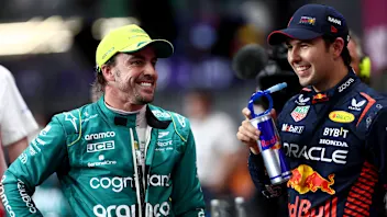 JEDDAH, SAUDI ARABIA - MARCH 18: Pole position qualifier Sergio Perez of Mexico and Oracle Red Bull