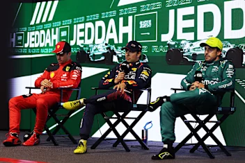 JEDDAH, SAUDI ARABIA - MARCH 18: Pole position qualifier Sergio Perez of Mexico and Oracle Red Bull