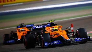 Lando Norris, McLaren MCL35M, leads Daniel Ricciardo, McLaren MCL35M
front
