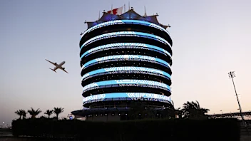 BAHRAIN, BAHRAIN - MARCH 28: A general view of the Sakhir Tower during a aerial display prior to