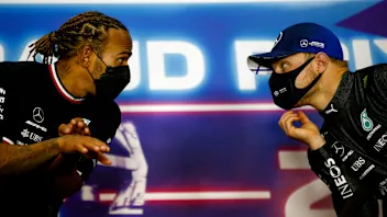 Race winner Sir Lewis Hamilton, Mercedes and Valtteri Bottas, Mercedes in the Press Conference