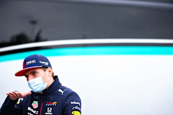 IMOLA, ITALY - APRIL 15: Max Verstappen of Netherlands and Red Bull Racing talks to the media in