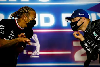 BAHRAIN, BAHRAIN - MARCH 28: Race winner, Lewis Hamilton of Great Britain and Mercedes GP and Third