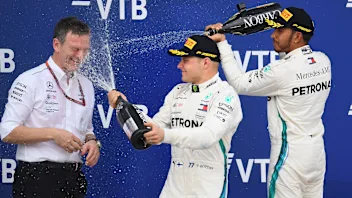 SOCHI, RUSSIA - SEPTEMBER 30: Race winner Lewis Hamilton of Great Britain and Mercedes GP, second