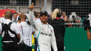 HUNGARORING, HUNGARY - JULY 28: Lewis Hamilton (GBR) Mercedes-AMG F1 celebrates in parc ferme