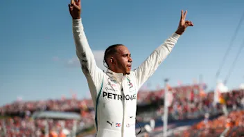 HUNGARORING, HUNGARY - JULY 29: Lewis Hamilton, Mercedes AMG F1 celebrates in Parc Ferme during the